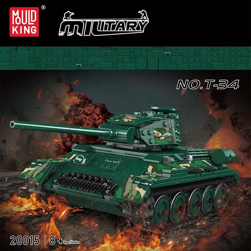 Model Mold King Electric T-34 Tank Diaľkové ovládanie simulácie Gyroskop so zvukovými blokmi Hračky Darček pre chlapcov pre deti 800ks