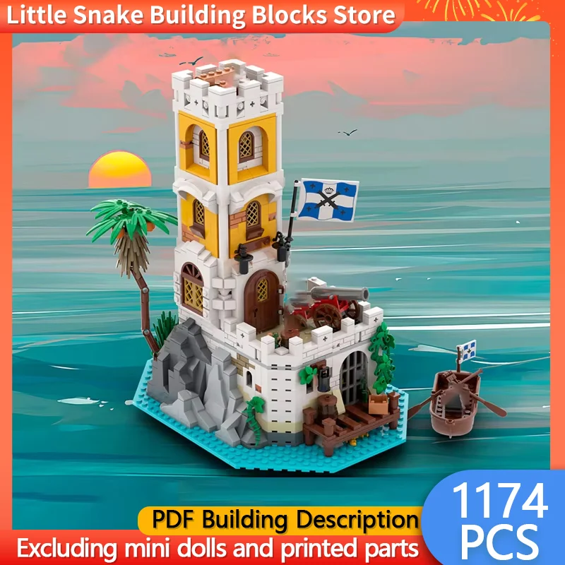 Model Street View MOCUS MOC BUDOVANIE Tehly Pirate Island Strážna veža Modulárna technológia Darčeky sviatky zostavujú detské hračky obleky