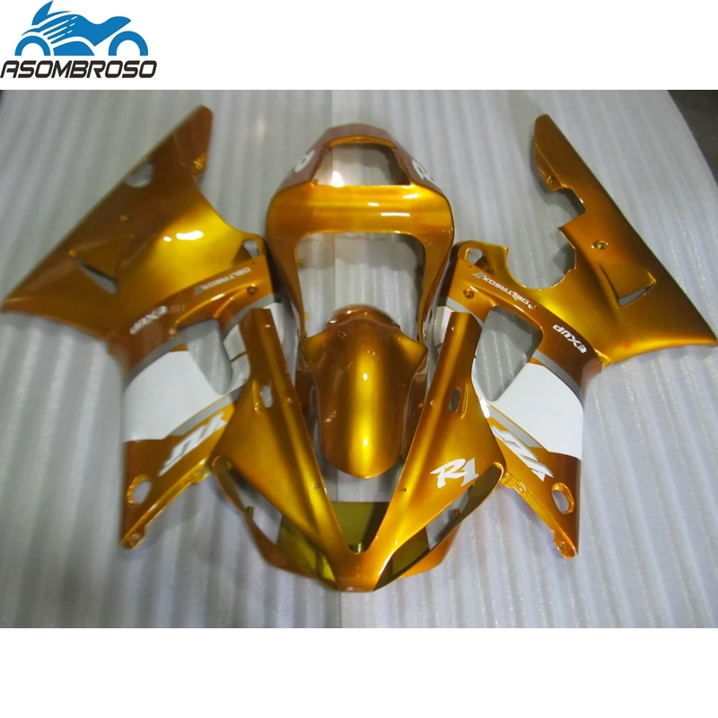 Modernizácia vašich motocyklových karosérií pre Yamaha R1 Fairing Kit 2000 2001 Gold White Faquing Set YZFR1 00 01 79