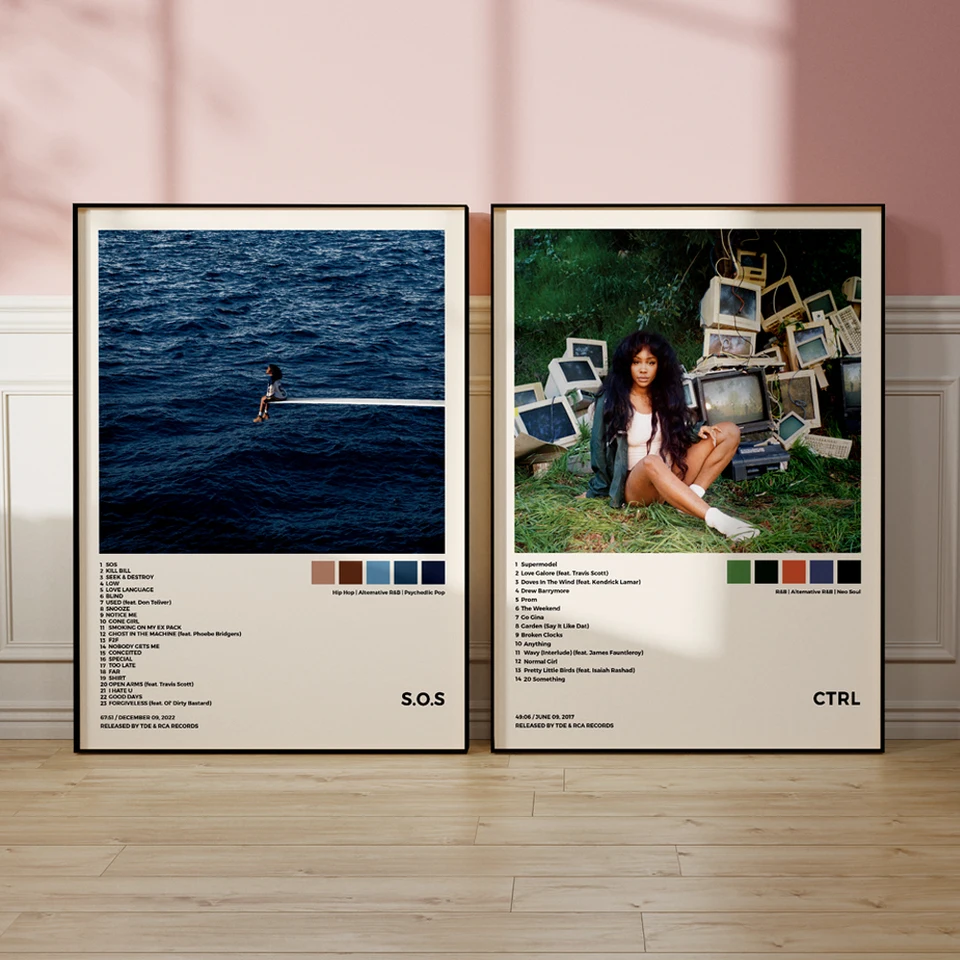 Moderná hudba Art Art Cover Sza Ctrl Sos Singer Wall Art Art Hliníkový rám