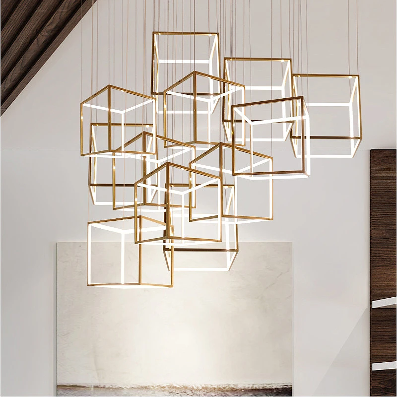 Moderná kombinácia kocky LED prívesok Lights Lights Living Room Decor Less osvetľovacie schodisko podkrovie závesná lampa lobby svietidla svietidla