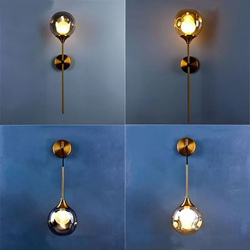 Moderná LED nástenná lampa sklenená guľa Gold Svätie osvetlenie vnútorná nordická obývacia spálňa kuchynské svietidlá nočné svetlo dekorácie svietidla