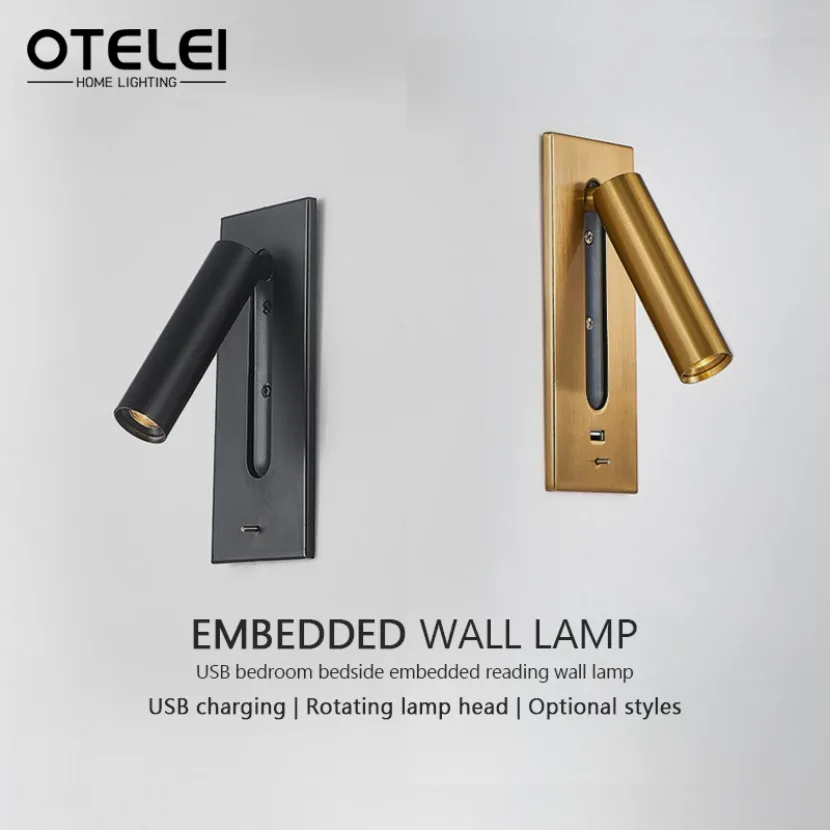 Moderná LED vložená nástenná lampa s USB nabíjaním vnútorného čítania Svetlá spálňa Postele Štúdia obývacia izba Štúdium vnútorné osvetlenie