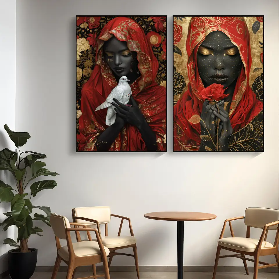 Moderná móda vysokokvalitné kvety Mier Čierne africké ženy portrét plagát Canvas maľby nástenné umelecké obrázky domáce dekorácie
