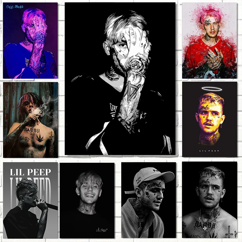 Moderná RAP Rapper Music Star Lil Peep Portrét plagát Canvas maľby nástenné umenie Obrázok pre obývaciu izbu Domáca dekorácia Cuadro