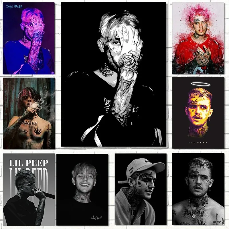 Moderná RAP Rapper Music Star Lil Peep Portrét plagát Canvas maľby nástenné umenie Obrázok pre obývaciu izbu Domáca dekorácia Cuadro