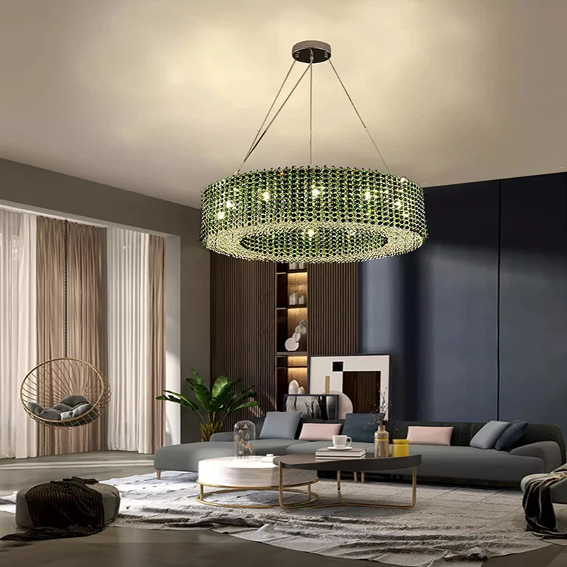 Moderná zelená farba luster LED LAMPARA TECHA K9 Crystal Luxury Decoration Round Dommable Maison Lighting Domovod
