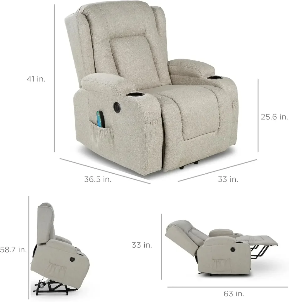 Moderná ľanová elektrická stolička v zdvíhaní, masážny kreslo kresla, nastaviteľný nábytok pre chrbát, nohy s 3 polohami, USB port, on