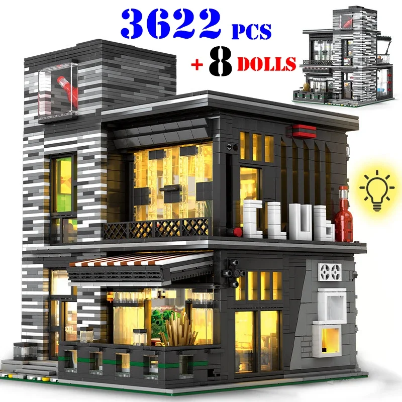 Moderné 86008 Panoramatické osvetlenie verzia Club Bar Street View Building Building Building Blocks Model Hračky pre deti