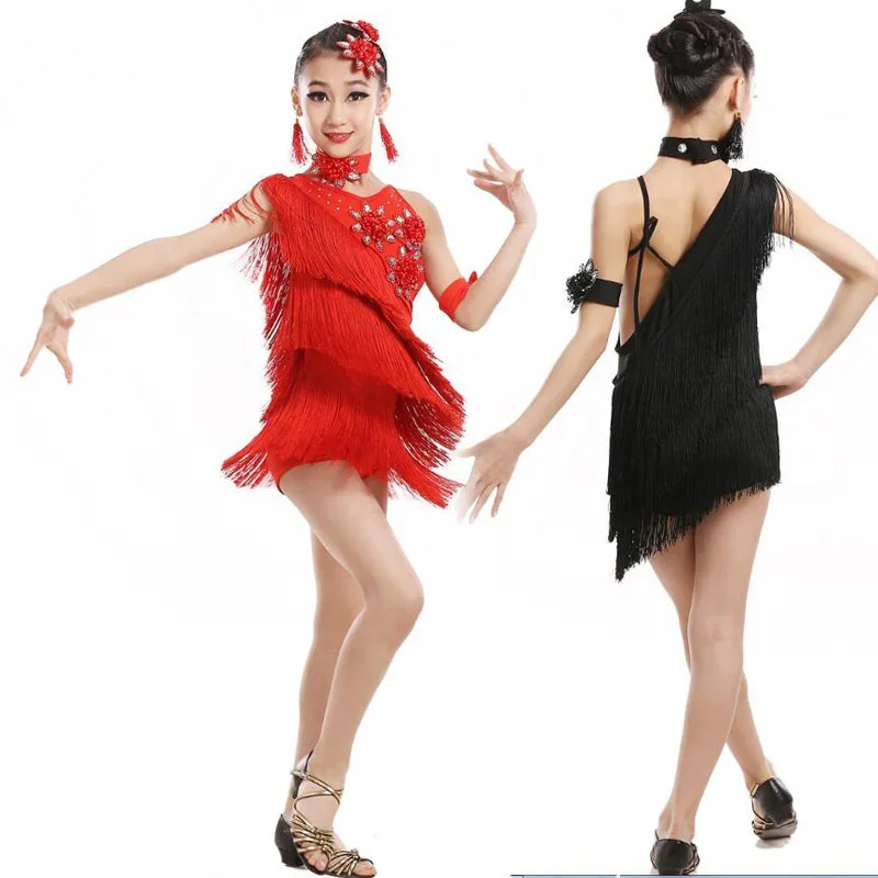 Moderné dievča latinské tanečné šaty pre dievčatá samba šaty tanečné šaty Dance Girl Dancewear Detské detské tanečné kostýmy