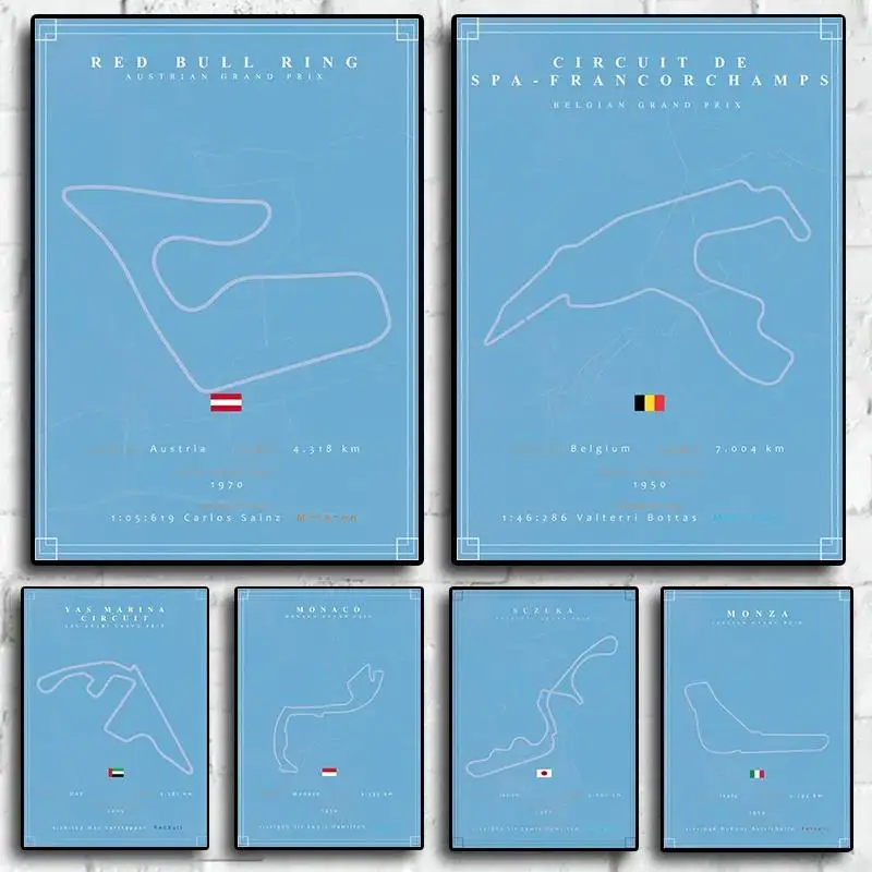 Moderné F Track Canvas Art Print Formula Circuit Plagát Blue Wall Decor Decor for Dar