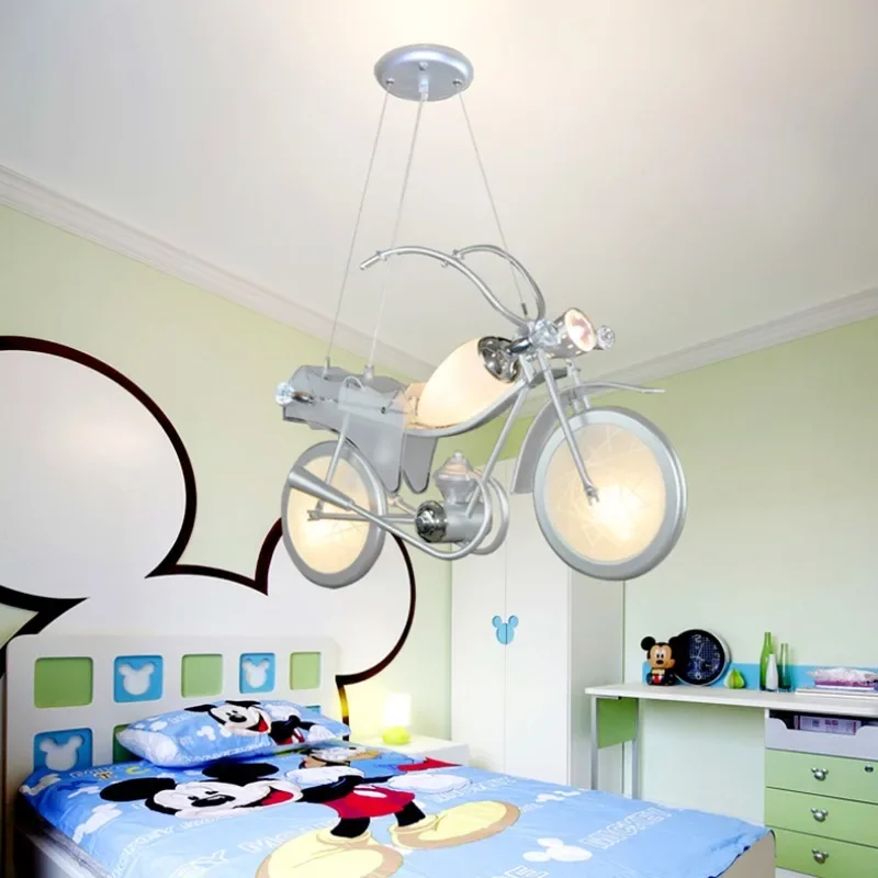 Moderné kreatívne motocykle Prívesné lampy Lustery pre detskú izbu dekor lesk Boy dievča Detské stropné LED osvetlenie