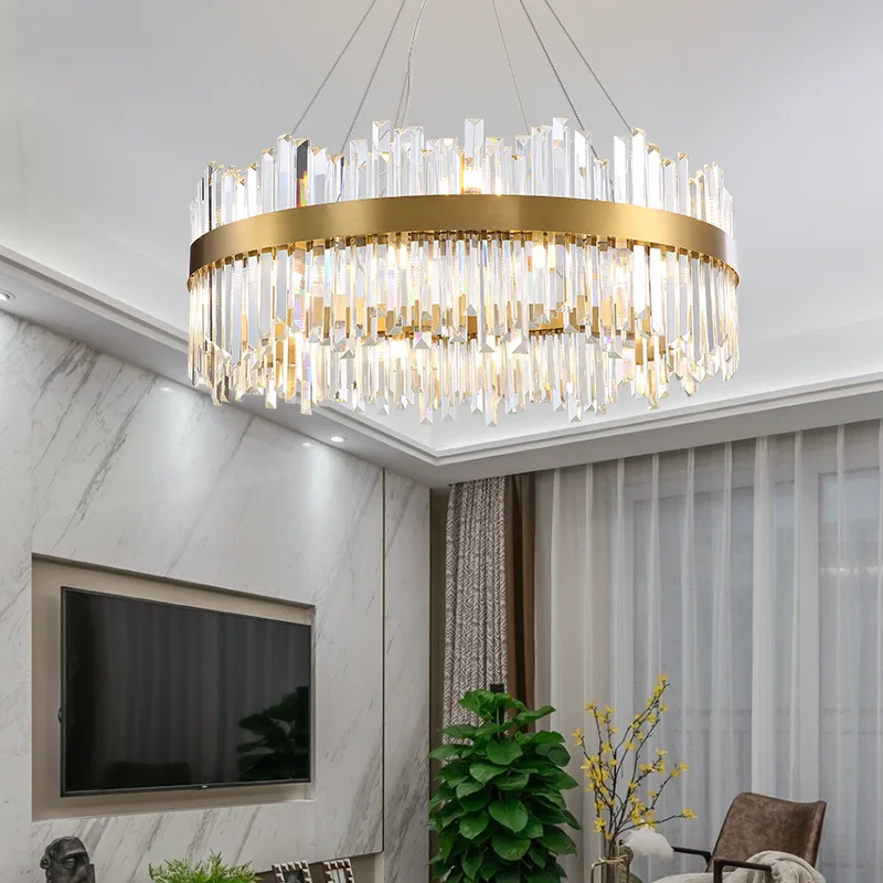 Moderné krištáľové luxusné LED lustre Round Gold zavesenie obdĺžnikového obdĺžnika vnútorného osvetlenia pre svietidlo v jedálni