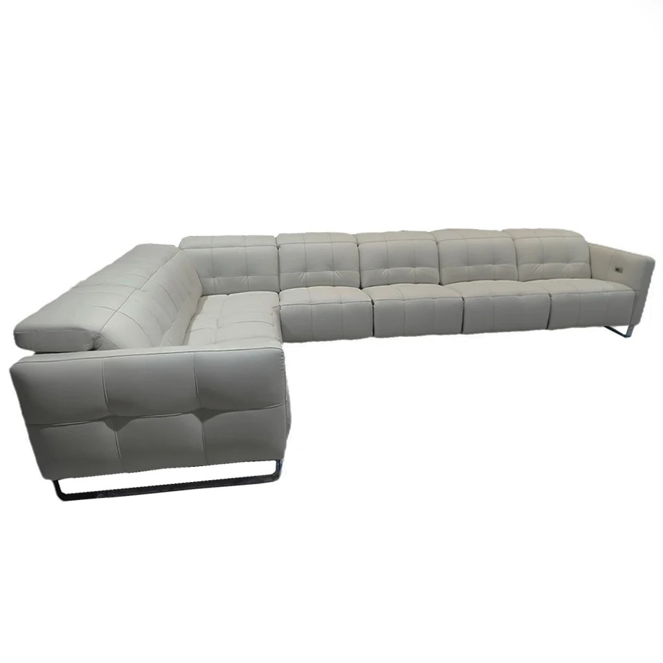 Moderné L-v tvare Dual Motors Electrine Recliner Sofa, Luxusná pravá kožená sekčná gauč s nastaviteľnou divadelnou miestnosťou nad hlavou