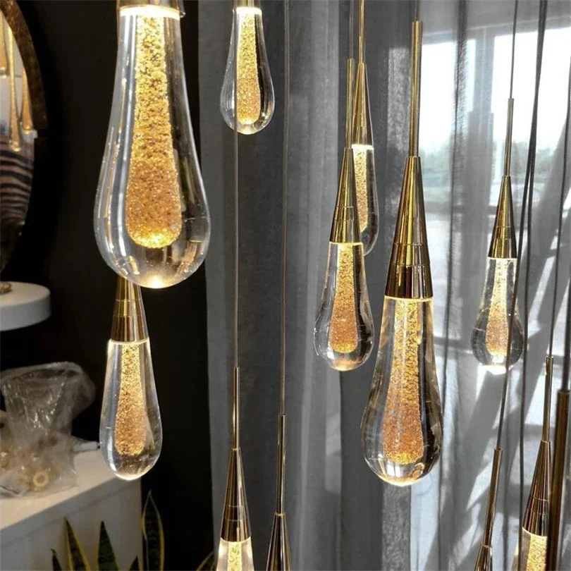 Moderné LED krištáľové lustr osvetlenie kvapky Villa reštaurácia Obývacia jedáleň schodiská Halway Lobby Home Decor Decor Lamps