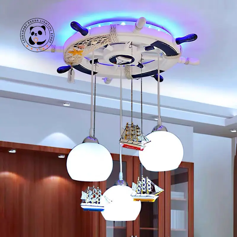 Moderné LED LED lustrové svetlo Detská herná izba Štúdium pre deti Modrá karikatúra pirát