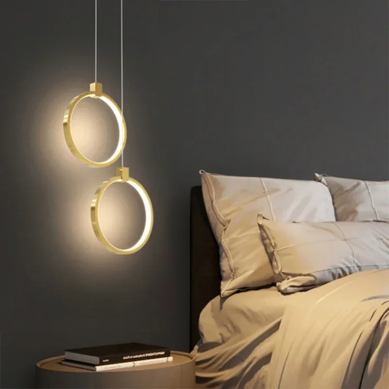 Moderné LED prívesok svetlá na nočné dekorácie Lampy Zlato okrúhle okrúhle príslušenstvo Spálňa obývacia izba Bar