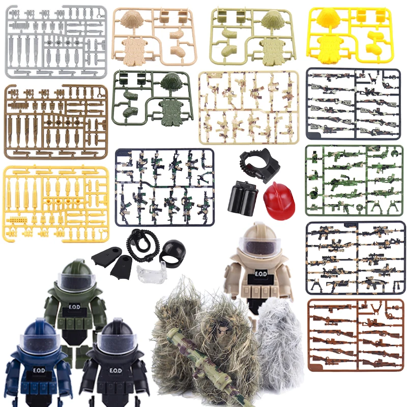 Moderné mestské vojenské vojnové zbrane SWAT výbuch dôkazov o odevoch Budúc bloky vojakov figúrky Ghillie Suit Gun Army Bricks Hračky
