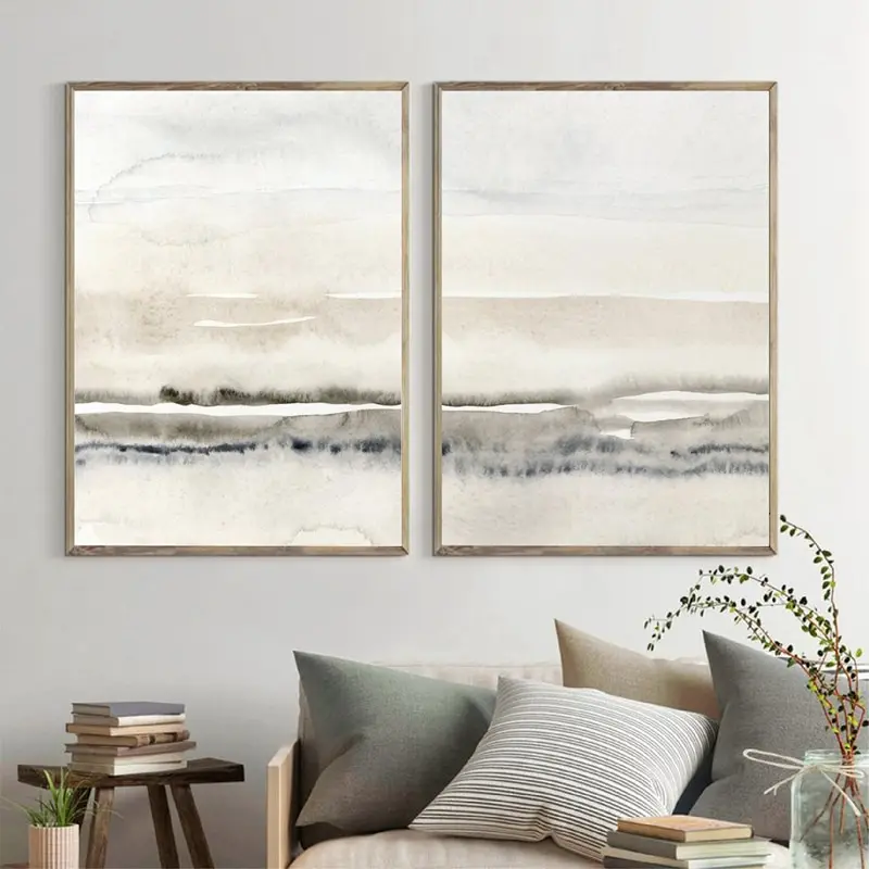 Moderné minimalistické béžové a sivé abstraktné akvarely Canvas Obrazy nástenné umelecké plagáty a výtlačky pre dekoráciu obývacej izby