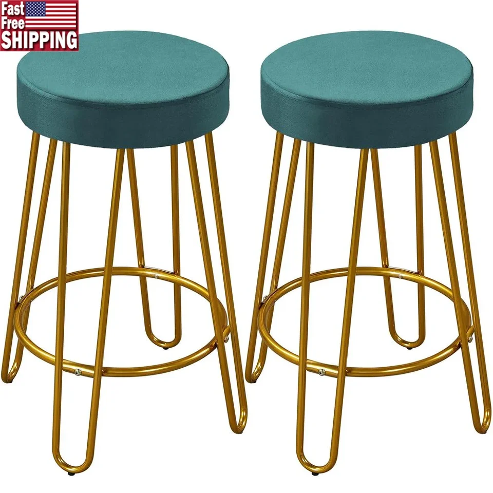 Moderné okrúhle zamatové barové stoličky nastavené elegantné posedenie domov/pult/jedáleň