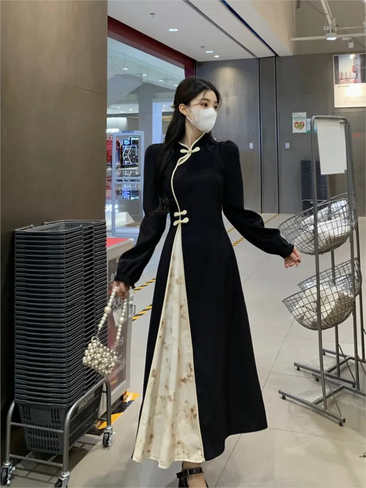 Moderné qipao vylepšené čínske šaty Cheongsam Tradičné ženy plus veľkosť vintage 2024 jarné dlhé rukávy tlačené večierky