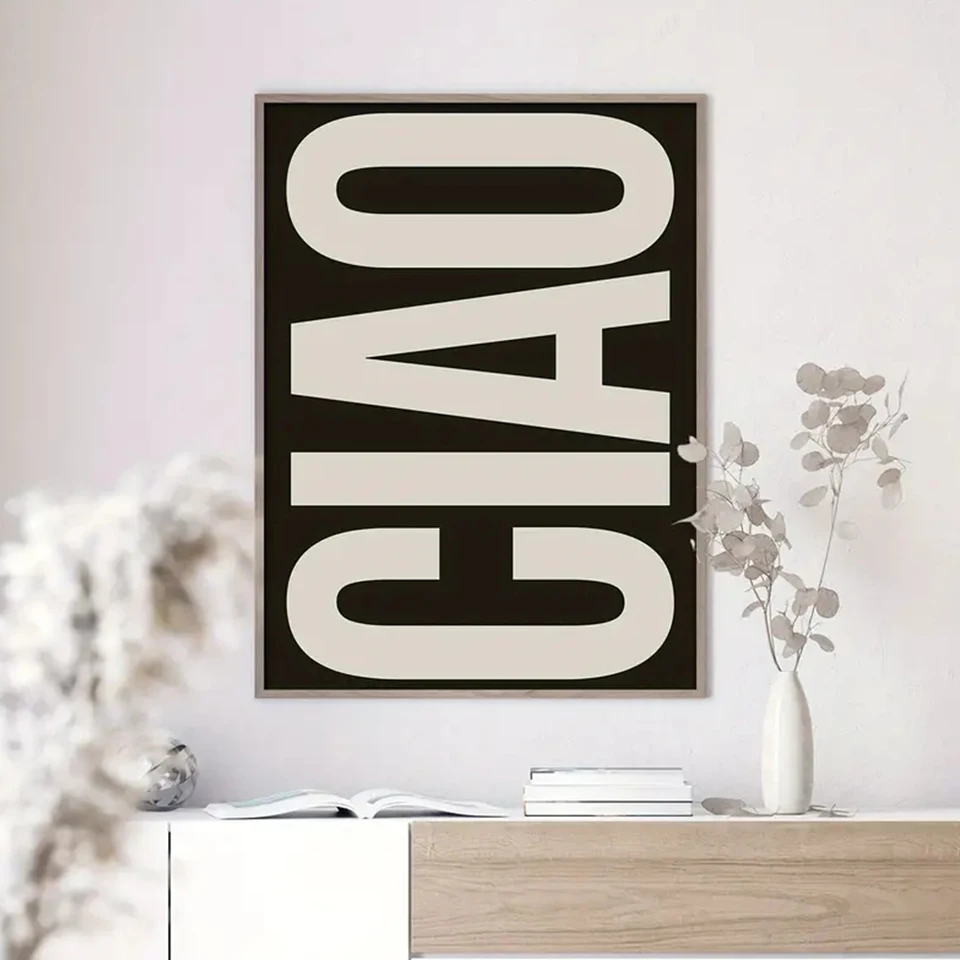 Moderné čierne a béžové retrotajné citáty Art Ciao Canvas Plagáty maľby nástenné umenie darček pre obývaciu izbu výzdoba