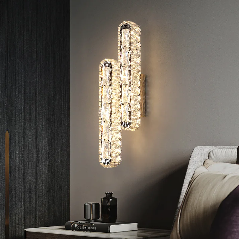 Moderné číre krištáľové nástenné svetlá Svätý Foyer nočná ulička Lampa Lampa obdĺžnik Chrome z nehrdzavejúcej ocele Drop Doprava