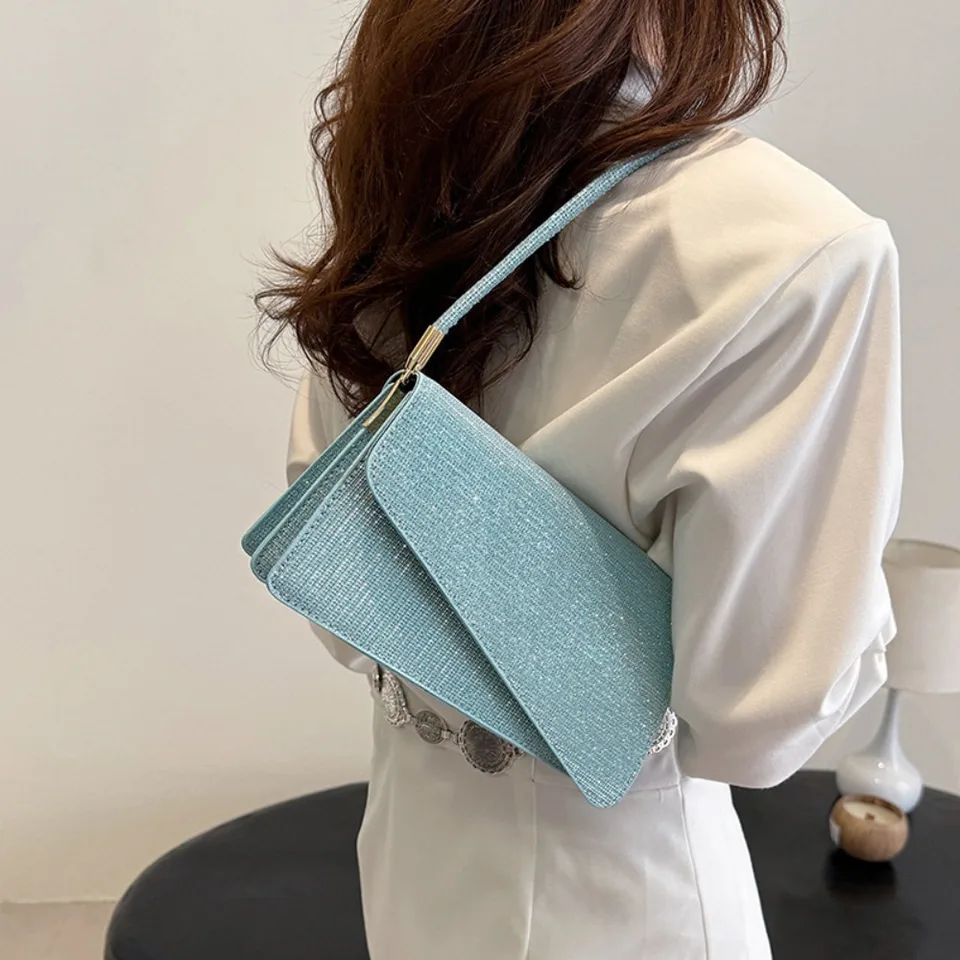 Moderné šumivé kamienkové ramenné taška na ramená podriadený neformálnou kabelkou dochádzanie do kabelky Lady Banket Bag Elegantná taška na spojku