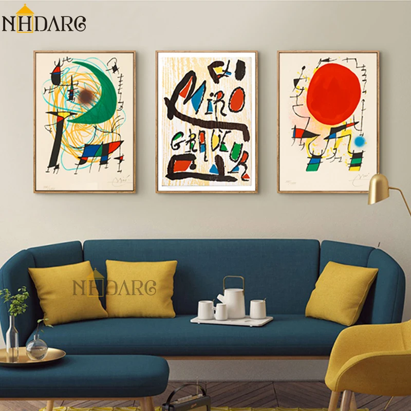 Moderný abstraktný štýl Joan Miro Classic Art Canvas Tlač maľba Plagáty na stenu obrázky Ornament obývacia izba interiér domov dekor