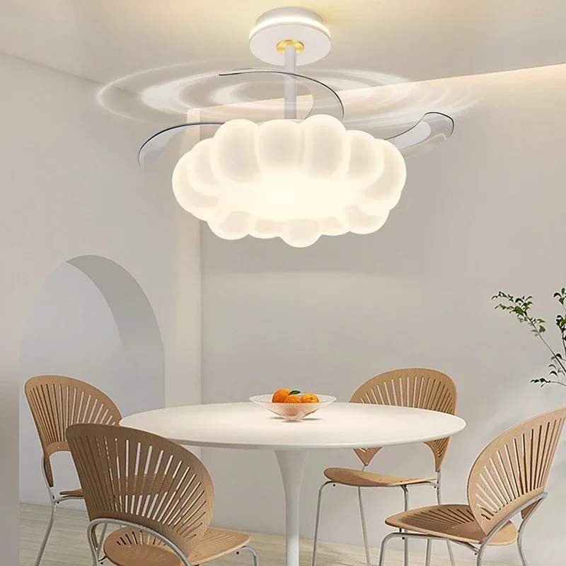 Moderný fantastický cloudový LED stropný ventilátor Svetlo s diaľkovým ovládaním pre obývaciu izbu, spálňu a jedáleň