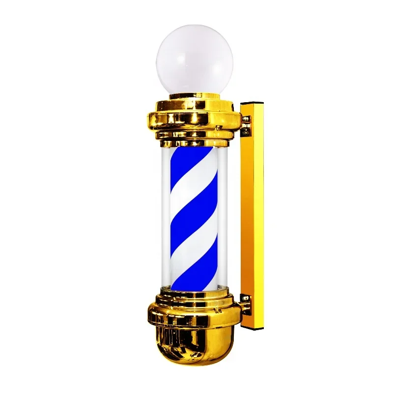 Moderný holič obchod Outdoor Custom Barber Pole Rotuing LED svetlo s pruhovým zlatým stĺpom