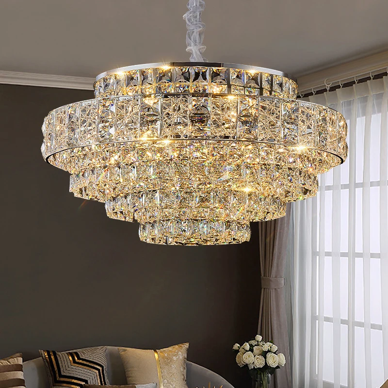 Moderný krištáľový luster pre luxusnú obývaciu izbu visí Cristal Lamp domáci dekor Hotel spálňa chrómová okrúhla lampa LED lampa