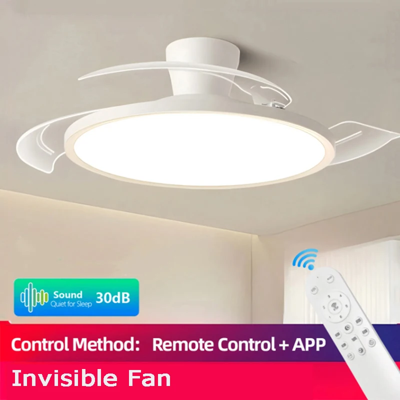Moderný neviditeľný stropný ventilátor s LED svetlom DC Motorom veľkým objemom vzduchu diaľkové ovládanie pre spálňu Stropná žiarovka