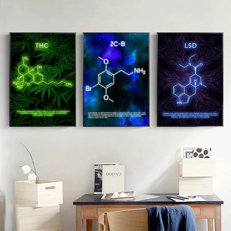 Moderný neónový efekt liečivo molekuly farmaceutické chemikálie Element plagáty plátno maľba nástenné umenie pre miestnosť domov