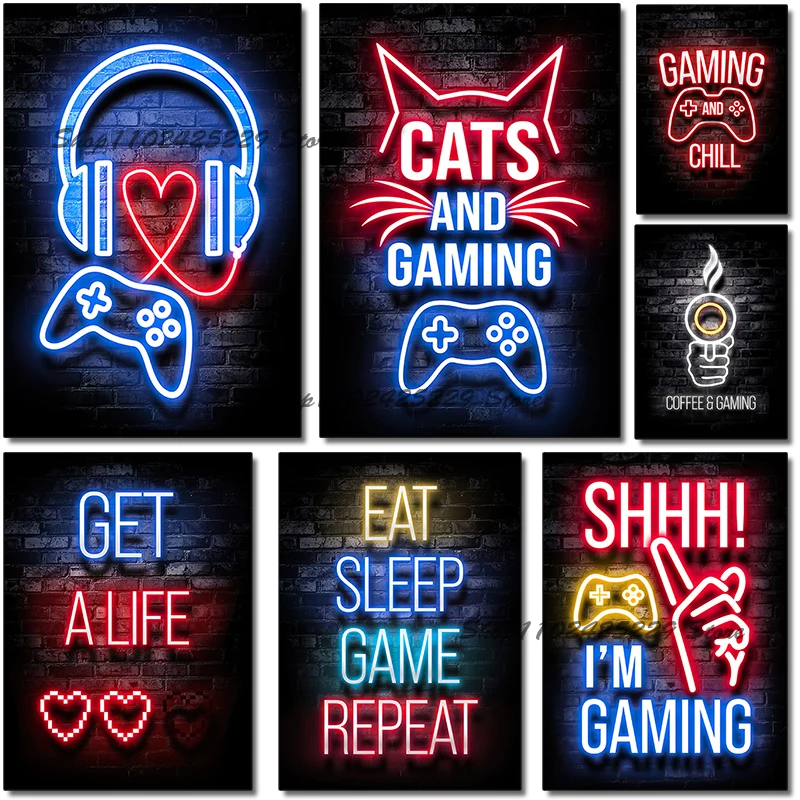 Moderný neónový umelecký plagát Her Player Game Room Decotion Canvas Print Painting Bedroom Hero Room Decoration maľba