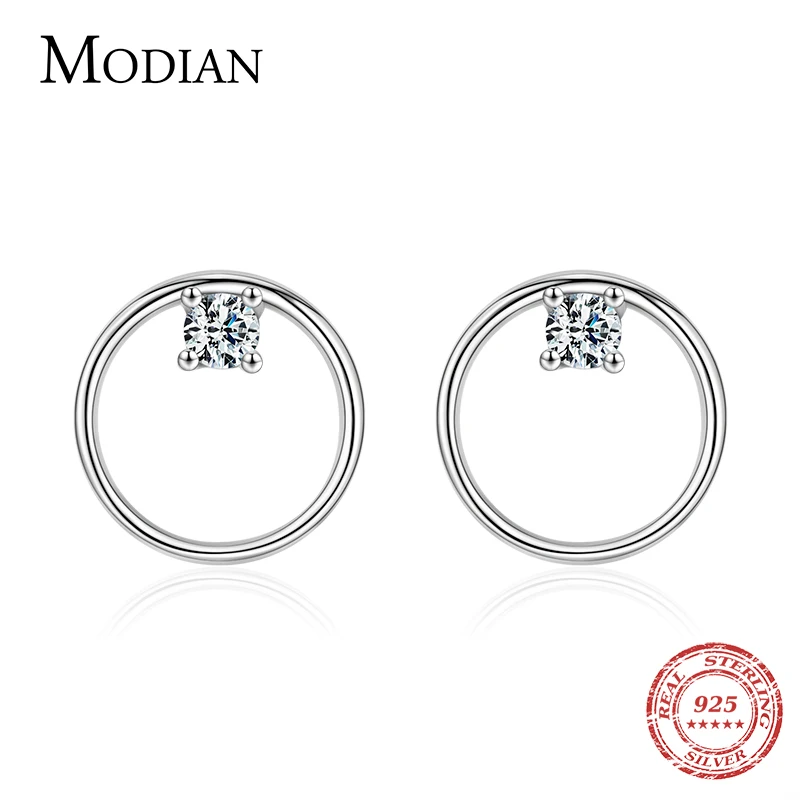 Modian 100% 925 Sterling Silver Vintage Circle Fashion Minimalistické oslnivé náušnice pre svadobné jemné šperky darček