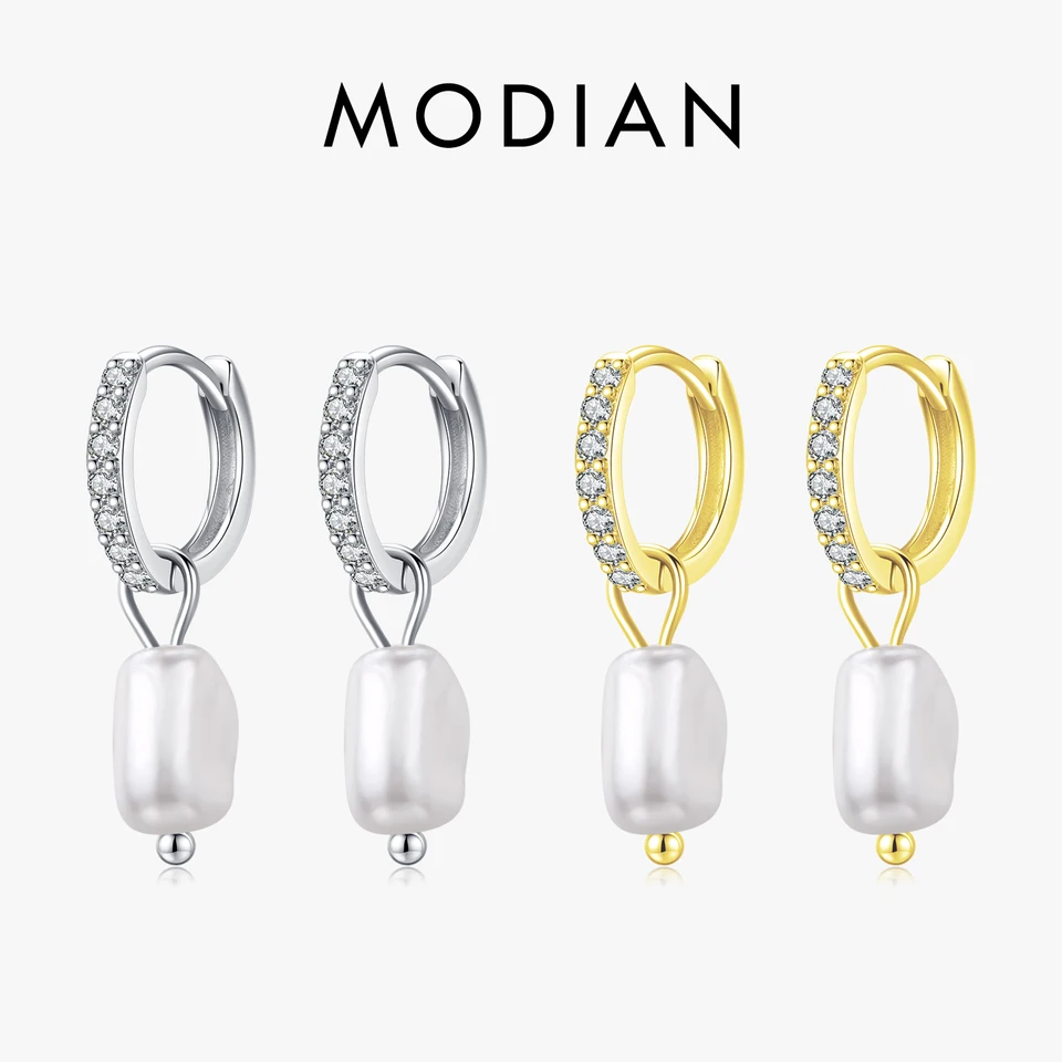 MODIAN 925 Sterling Silver NEPRAVODNÉ BAROKOVÉ PEARL HOOP CUPS CLACKE ELEGANT EAR BUNY PRE DÁM