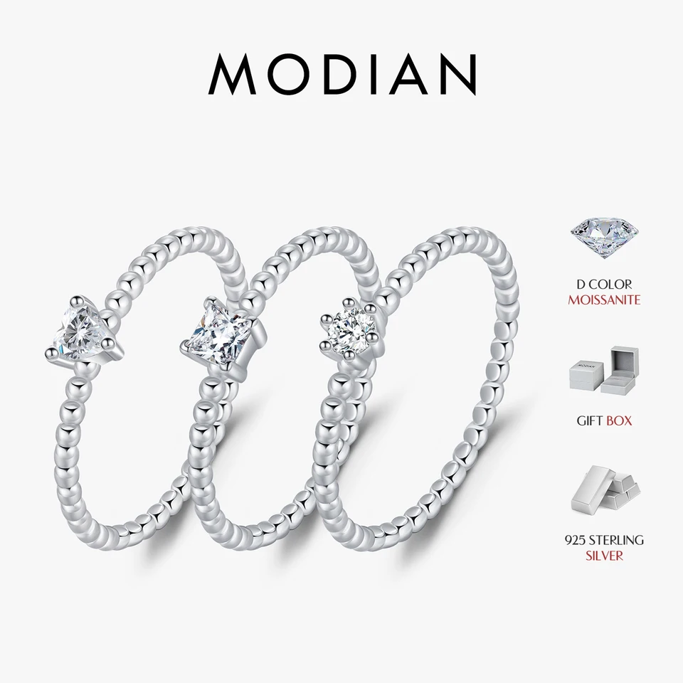 MODIAN D FARBA GEOMETRICKÝ MOISSANITE RING 925