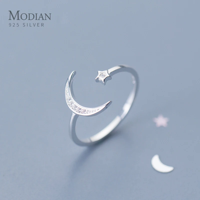 MODIAN Originálne 925 Sterling Silver Twinkle Zirkon Star Moon Slim Ring For Women Fashion Veľkosť prsteň Svadobný darček jemné šperky