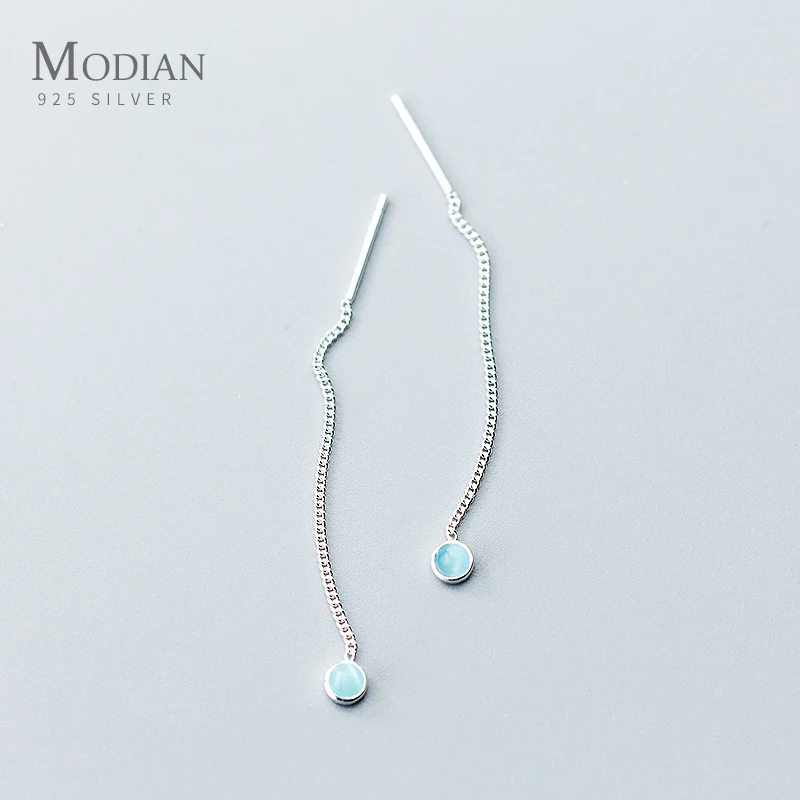 MODICKÉ MODE BLUE BLUE OPAL DLHÉ TASSELU DANGLE Náušnice Classic 925 Sterling Silver Elegantné šperky pre ženy Ženské náušnice