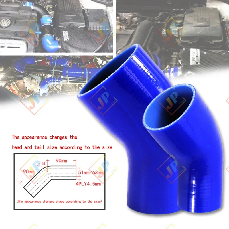 Modifikácia automobilu Univerzálne 45 stupňov lakte Silikónový reduktor hadice Turbo Príjmové potrubie 45 mm-127 mm Vysoko teplotný odpor