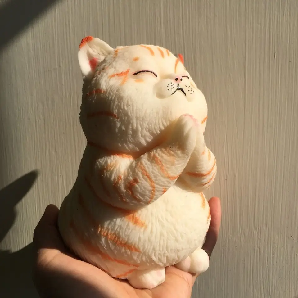 Modlitba Cat Taba Squishy Toy Silikone Fuzzy Super Big Cat Squeeze Hray Hray Ručné mačiatko mačiatko Mochi Hray Ruka relax stres uvoľňujú darčeky