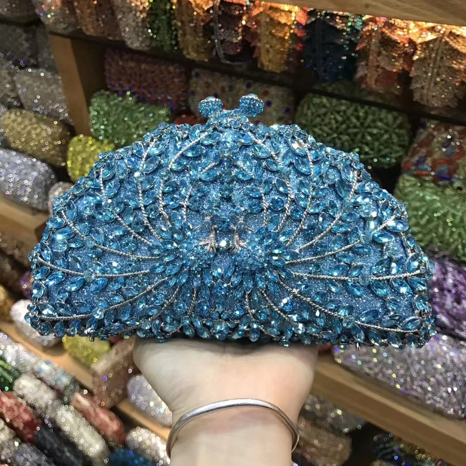 Modro biely pávový koktail koktail Prom Diamond Kabelka Žena krištáľové narodeninové večere