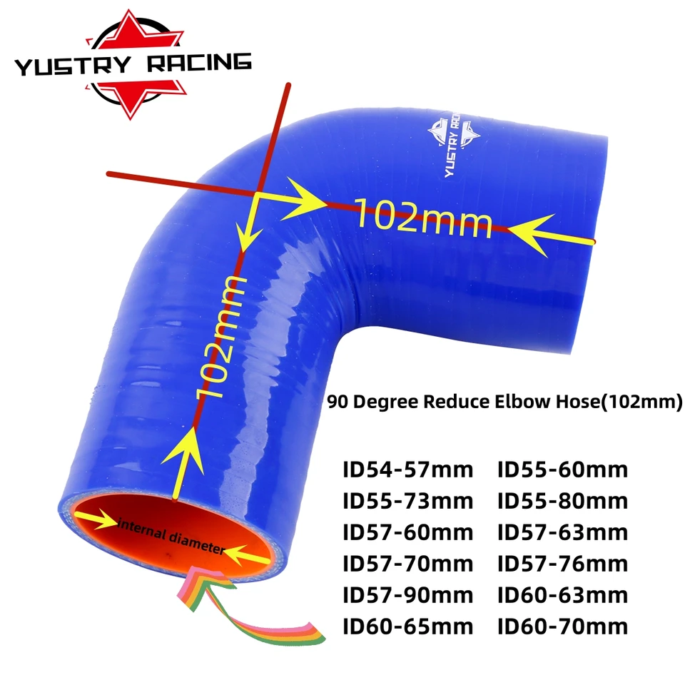 Modrá 3-lístková lenght: 102 mm 90-stupňový lakťový silikónový hadicový medzichladič couplera Turbo ID (MM): 54 55 57 60 63 65 70 73 76 80 90
