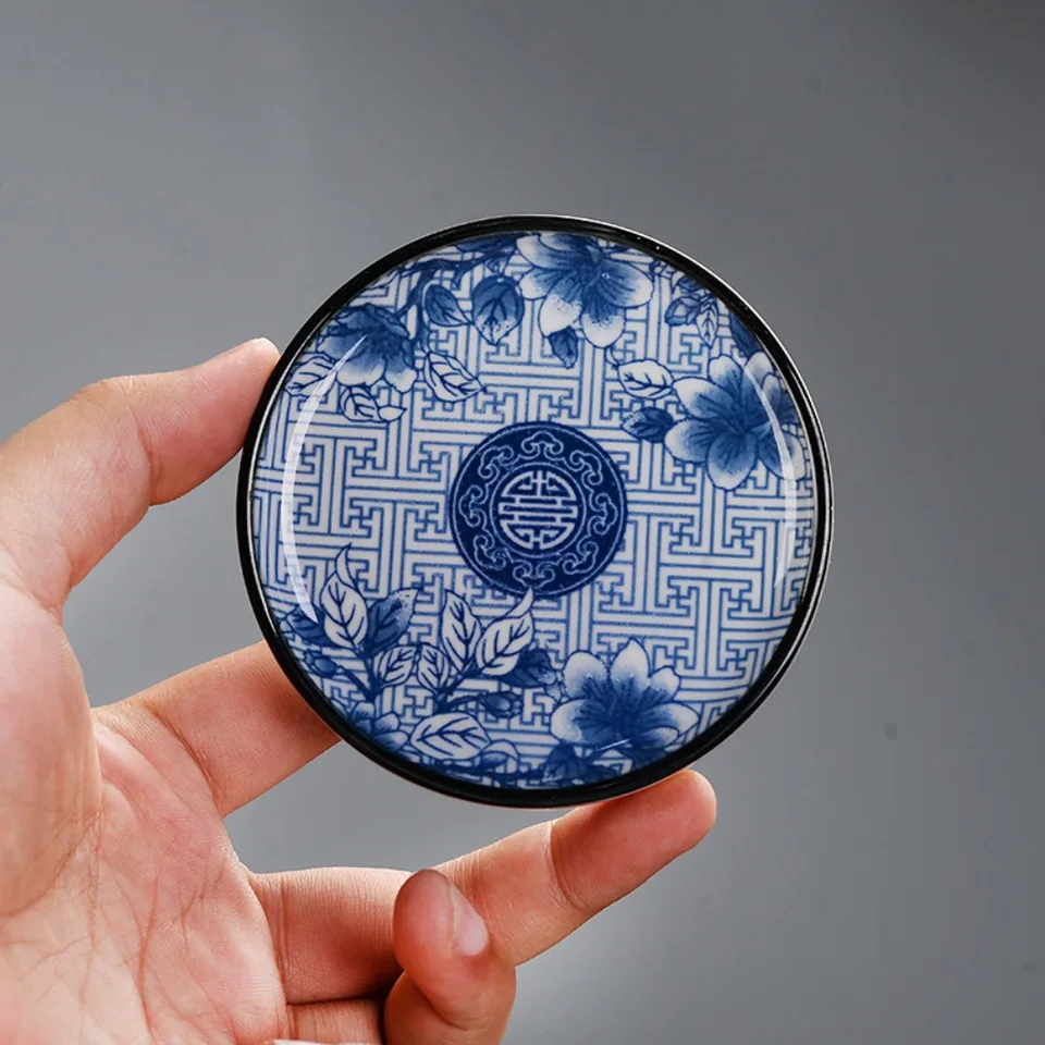 Modrá a biela porcelánová keramická čajová šálka rohož Čajware okrúhle protihlaničné izolačné rohož Čínske retro štýl Coaster