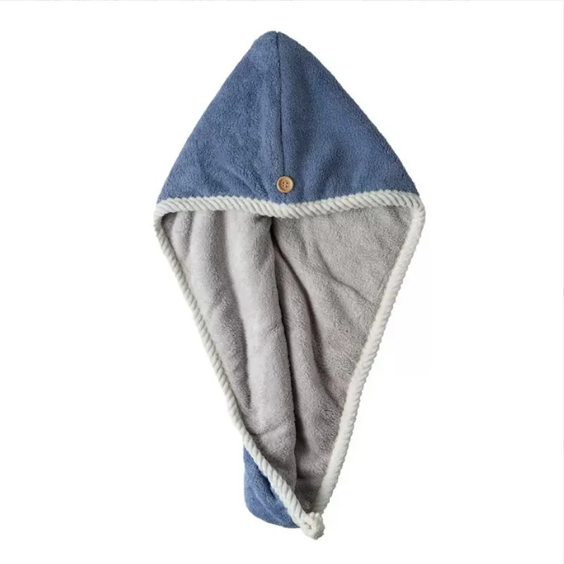 Modrá a šedá dvojvrstvová zhrubená koralová zamatová silná absorpcia vody rýchle sušenie vlasov Turban suché vlasové čiapky uterák