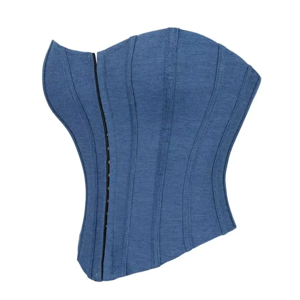Modrá farba denim single breased vesta korzet dámsky bezprúdový a podpora hrudníka Štýl Tvarovanie vrcholov korzetových bustierov