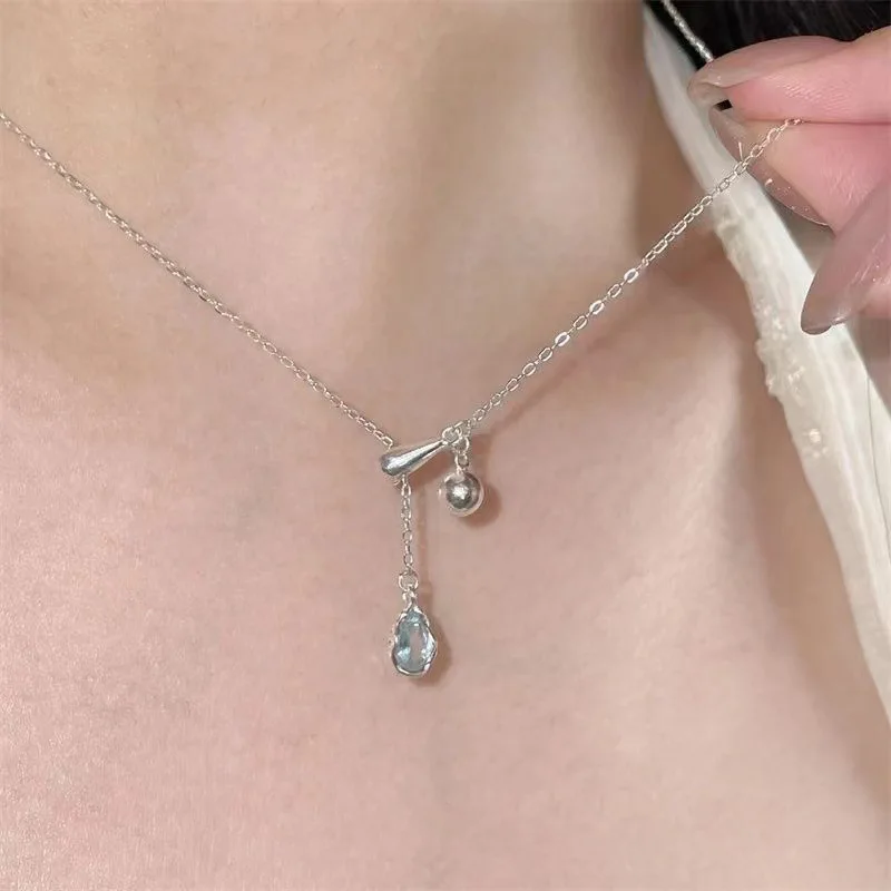 Modrá voda kvapka zirkón Pull náhrdelníky pre ženy Dievčatá jemné jednoduché elegantné temperament Trendy výročie Darčeky šperkov