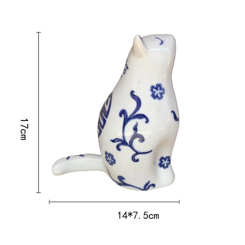 Modré a biele porcelánové ozdoby roztomilé mačacie výzdoba Kreatívna obývacia izba, čínska keramická dekorácia, figurína zvierat