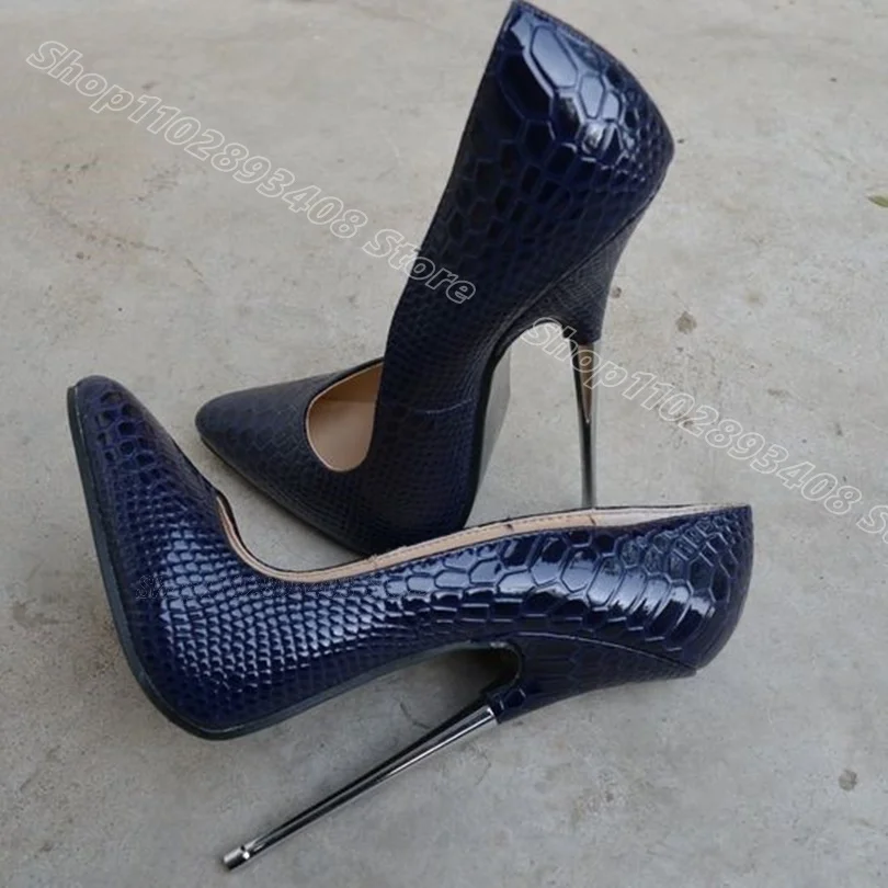 Modré kovové podpätky plytké čerpadlá špicaté špičky na špičke solídny elegantný britský štýl jarná párty ženy sexy topánky 2024 zapatos para muchyre